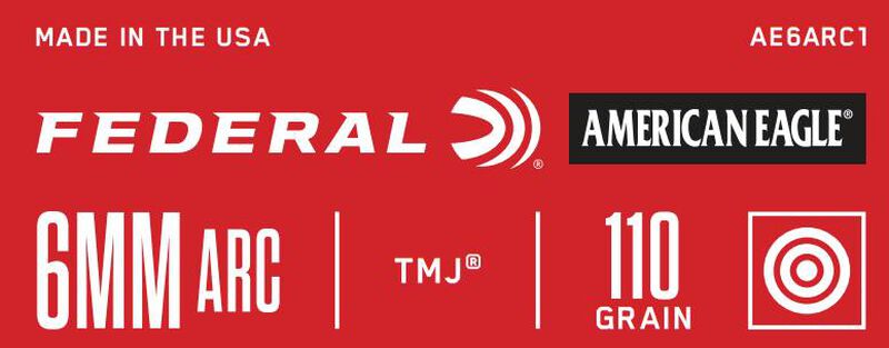 American Eagle Rifle, 6mm ARC, 110 Grain, Total Metal Jacket, 2550 fps