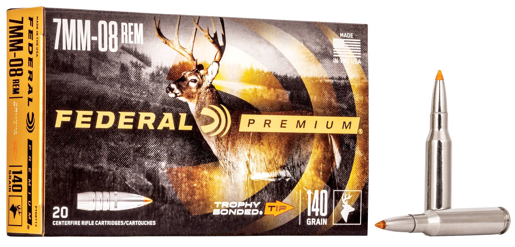 Federal 7mm-08 140gr Trophy Bonded Tip – Powerful 7mm-08 Remington Hunting Ammo, 2800 fps, 20 Rounds