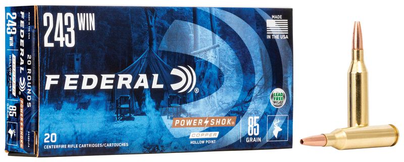 Power-Shok Copper Rifle, 243 Win, 85 Grain, Copper HP, 3200 fps