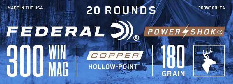 Power-Shok Copper Rifle, 300 Win Mag, 180 Grain, Copper HP, 2850 fps