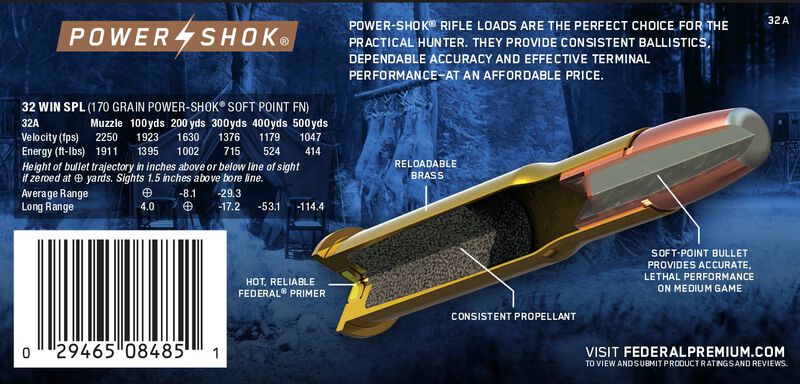 Power-Shok Rifle, 32 Win Special, 170 Grain, Jacketed Soft Point, 2250 fps