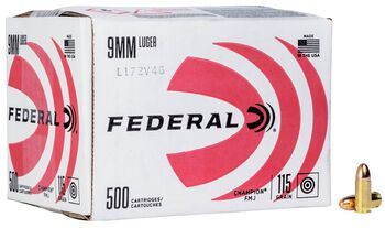 Champion Training, 9mm Luger, 115 Grain, Full Metal Jacket, 1125 fps