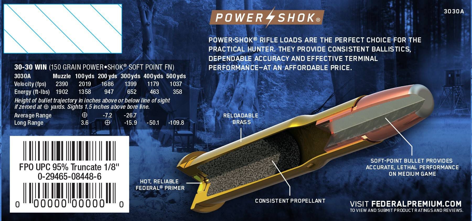Federal 30-30 150gr FN JSP – Proven .30-30 Win Deer Hunting Ammo, 2390 fps, 20 Rounds 2 Federal 30-30 150gr FN JSP – Proven .30-30 Win Deer Hunting Ammo, 2390 fps, 20 Rounds - Image 2