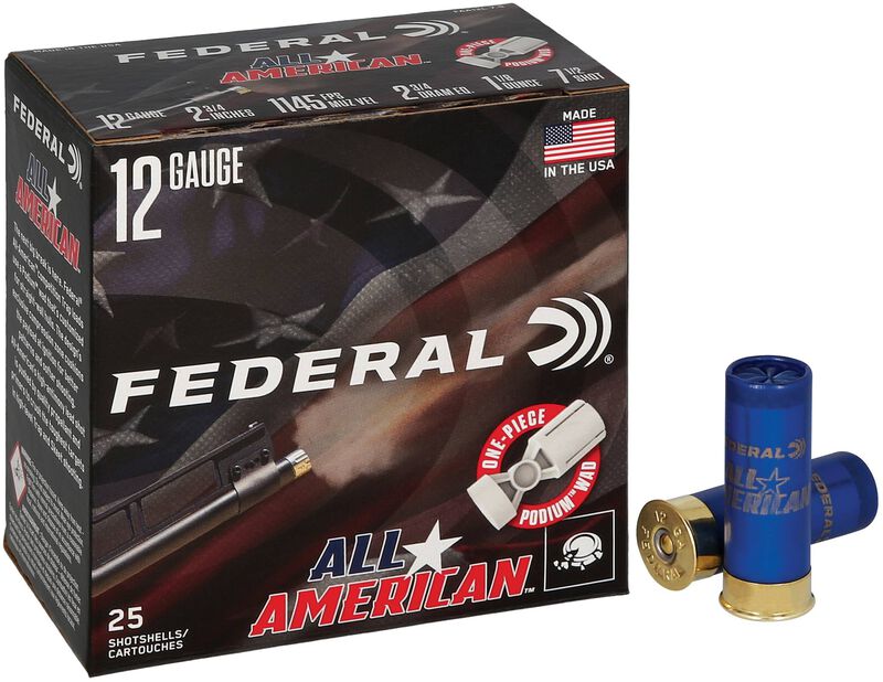 All-American, 12 Gauge, 7.5 Shot, 2-3/4 in, 1 1/8 oz, 1145 fps
