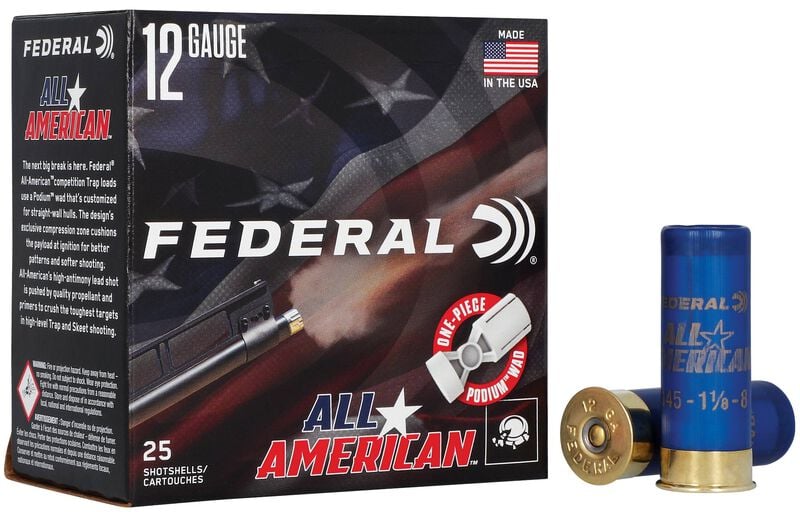 All-American, 12 Gauge, 8 Shot, 2-3/4 in, 1 1/8 oz, 1145 fps