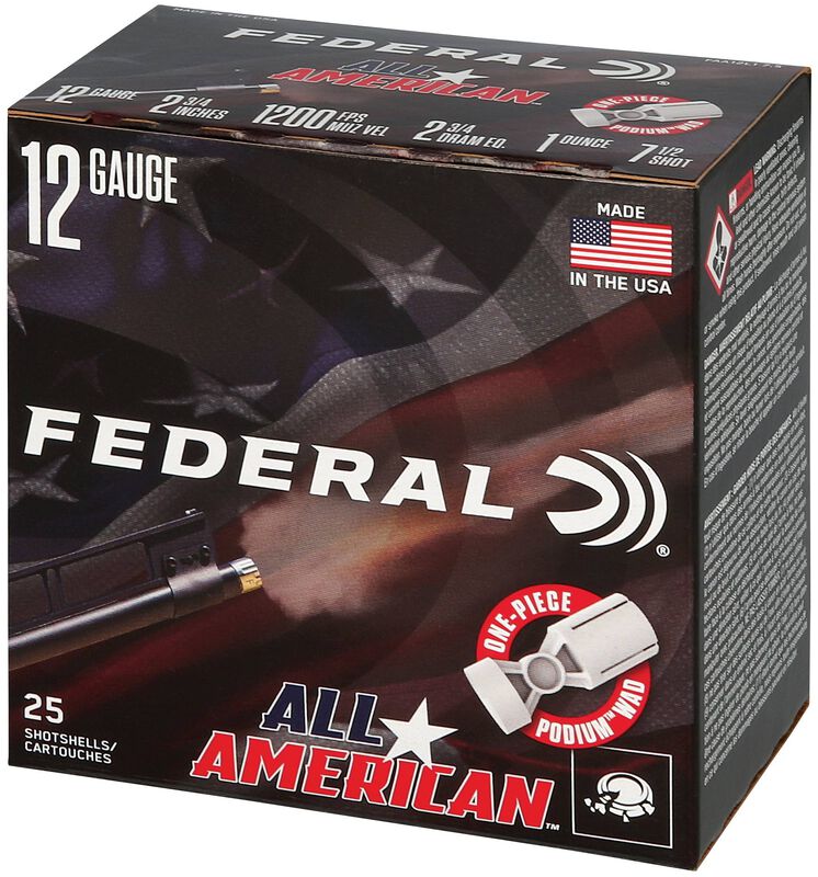 All-American, 12 Gauge, 7.5 Shot, 2-3/4 in, 1 oz, 1200 fps