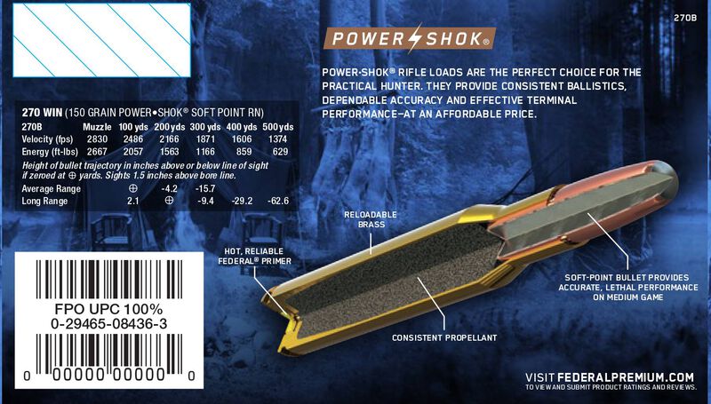 Power-Shok Rifle, 270 Win, 150 Grain, Jacketed Soft Point, 2830 fps