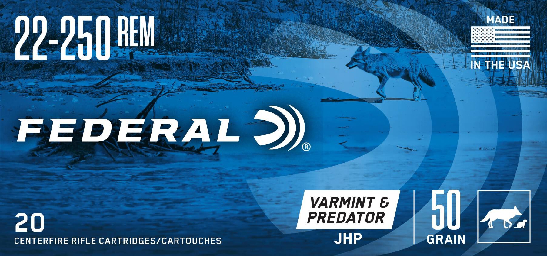 Federal 22-250 Rem 50gr JHP – Reliable .22-250 Remington Varmint Ammo, 3850 fps, 20 Rounds 2 Federal 22-250 Rem 50gr JHP – Reliable .22-250 Remington Varmint Ammo, 3850 fps, 20 Rounds - Image 2