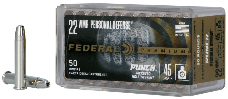 Personal Defense Punch Rimfire, 22 WMR, 45 Grain, Punch Jacket Hollow Point, 1000 fps