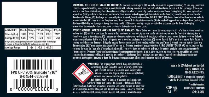 American Eagle Rifle, 224 Valkyrie, 75 Grain, Full Metal Jacket, 3000 fps