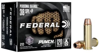 Personal Defense Punch, 38 Special +P, 120 Grain, Jacketed Hollow Point, 1000 fps