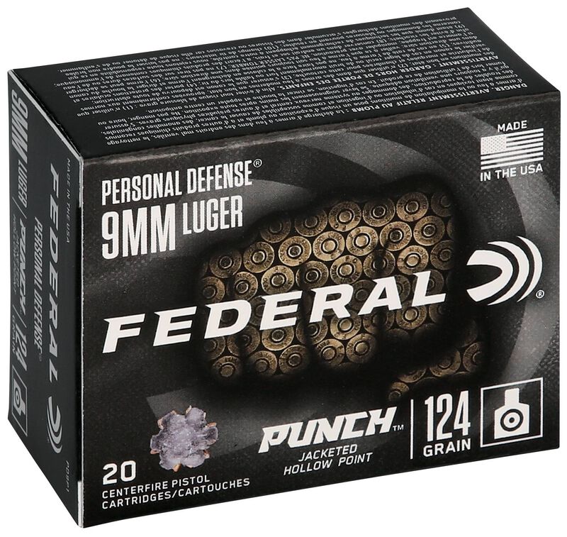 Personal Defense Punch, 9mm Luger, 124 Grain, Jacketed Hollow Point, 1150 fps