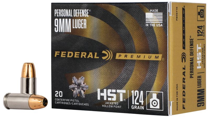 Personal Defense HST, 9mm Luger, 124 Grain, HST Jacketed Hollow Point, 1150 fps