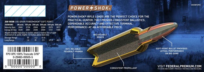 Power-Shok Rifle, 300 WSM, 180 Grain, Jacketed Soft Point, 2980 fps