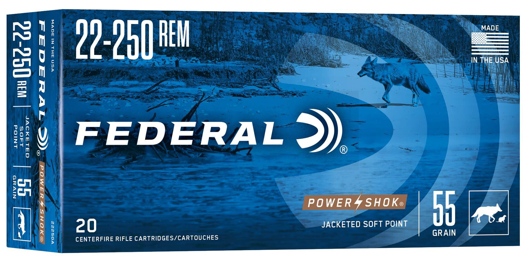 Federal 22-250 55gr JSP – Proven .22-250 Rem Varmint Ammo, 3650 fps, 20 Rounds