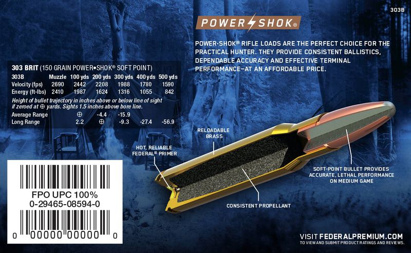 Power-Shok Rifle, 303 British, 150 Grain, Jacketed Soft Point, 2690 fps