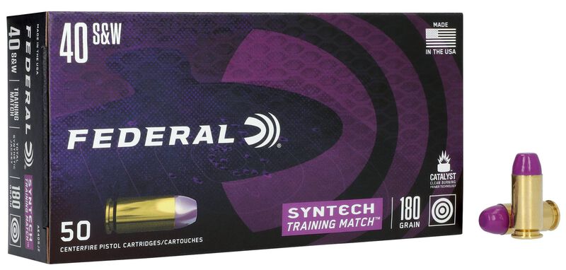 Syntech Training Match, 40 S&amp;W, 180 Grain, Syntech Jacket Flat Nose, 1010 fps