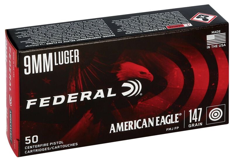 American Eagle Handgun, 9mm Luger, 147 Grain, Full Metal Jacket, 1000 fps