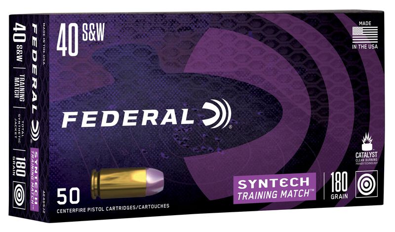 Syntech Training Match, 40 S&amp;W, 180 Grain, Syntech Jacket Flat Nose, 1010 fps
