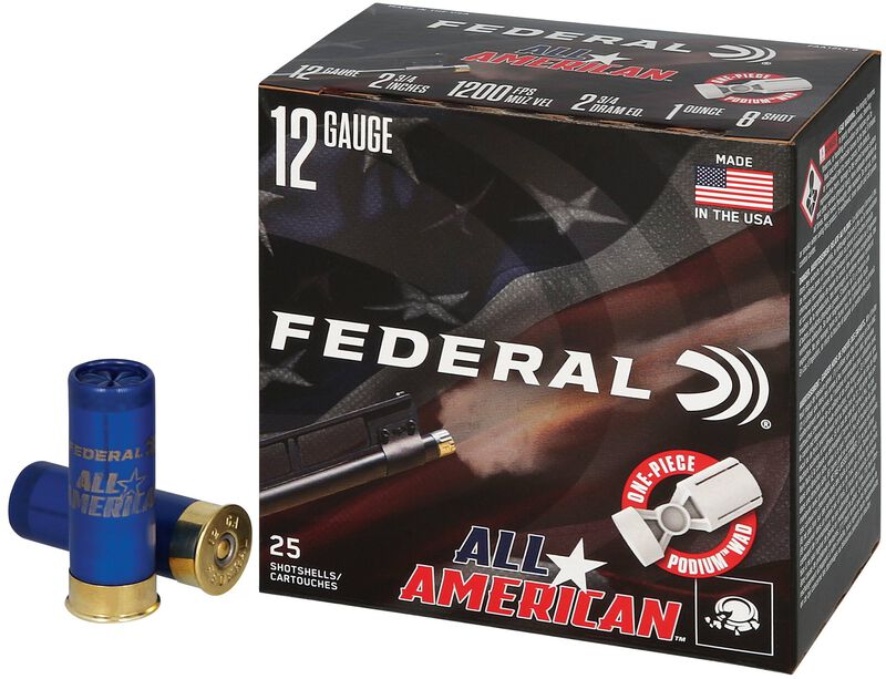All-American, 12 Gauge, 8 Shot, 2-3/4 in, 1 oz, 1200 fps
