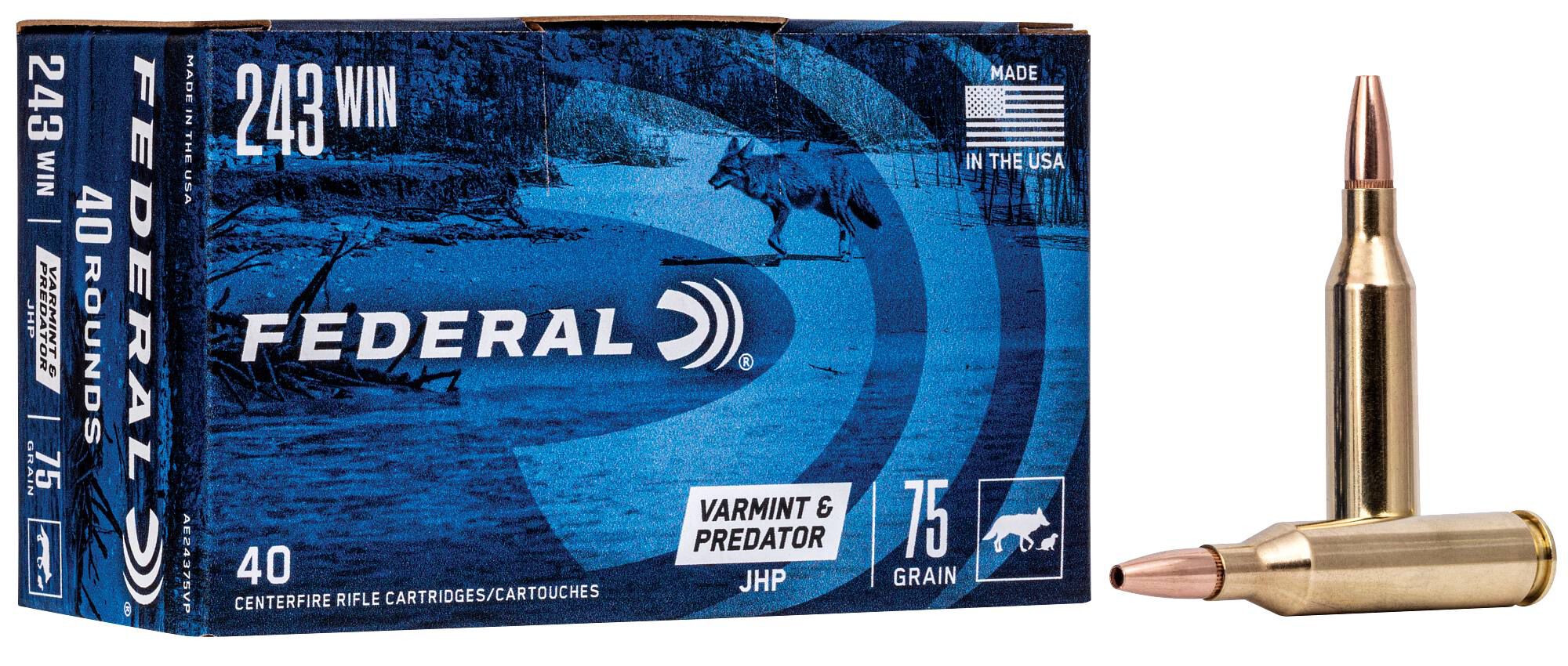 Federal 243 Win 75gr JHP – Reliable .243 Winchester Varmint Ammo, 3375 fps, 20 Rounds