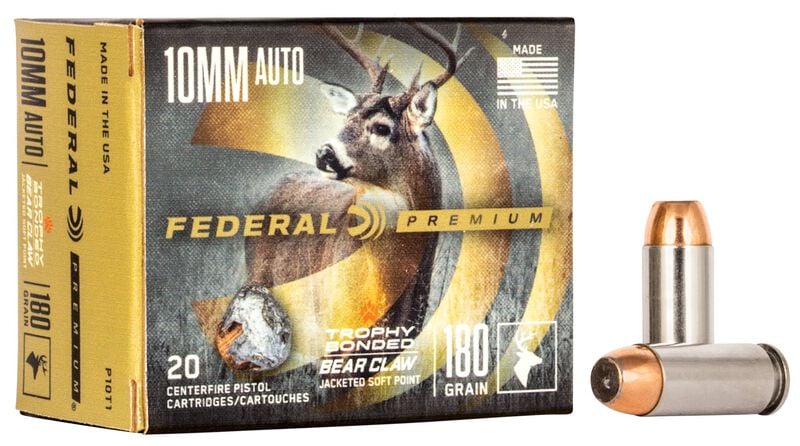 Trophy Bonded Bear Claw Handgun, 10mm Auto, 180 Grain, Bonded Soft Point, 1275 fps