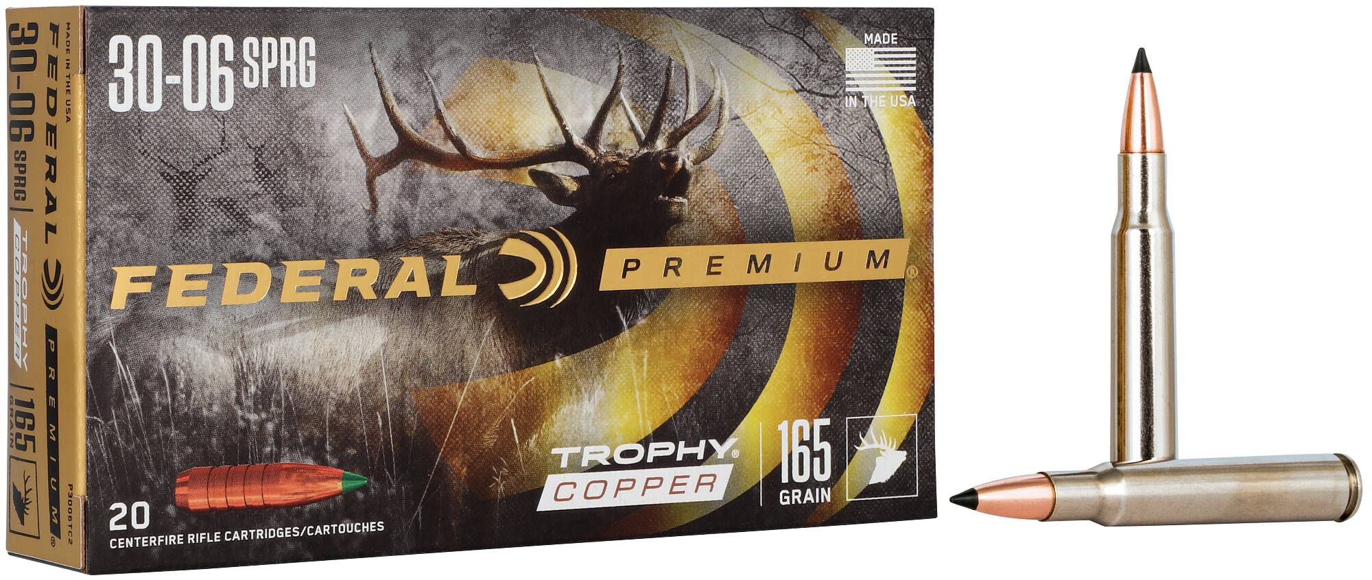 Federal 30-06 165gr Trophy Copper – Powerful .30-06 Springfield Hunting Ammo, 2800 fps, 20 Rounds