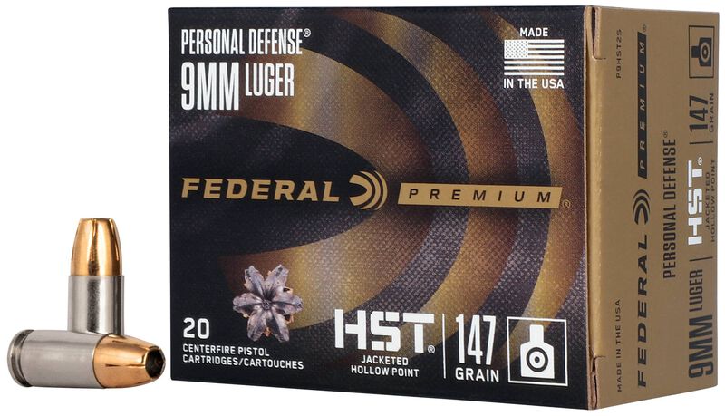 Personal Defense HST, 9mm Luger, 147 Grain, HST Jacketed Hollow Point, 1000 fps