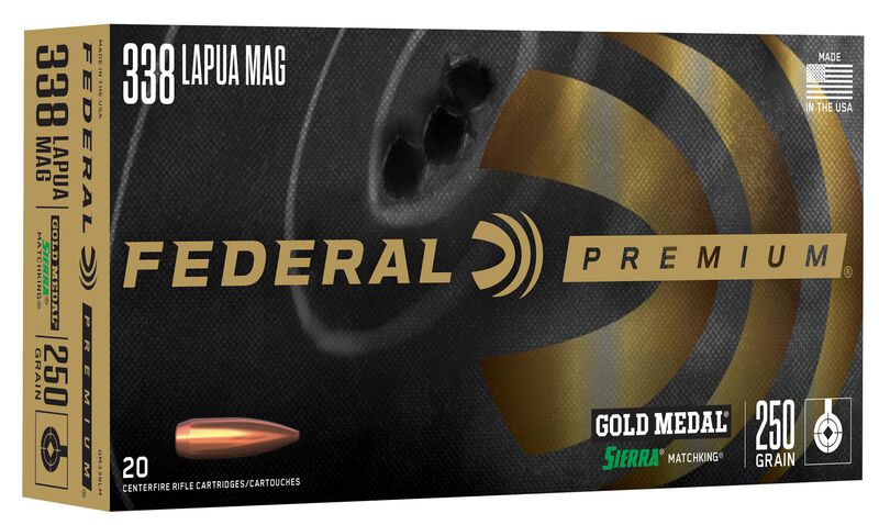 Gold Medal Sierra MatchKing, 338 Lapua Mag, 250 Grain, Sierra Matchking Boat-Tail Hollow Point, 2950 fps