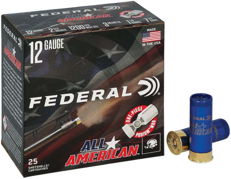 All-American, 12 Gauge, 7.5 Shot, 2-3/4 in, 1 1/8 oz, 1200 fps