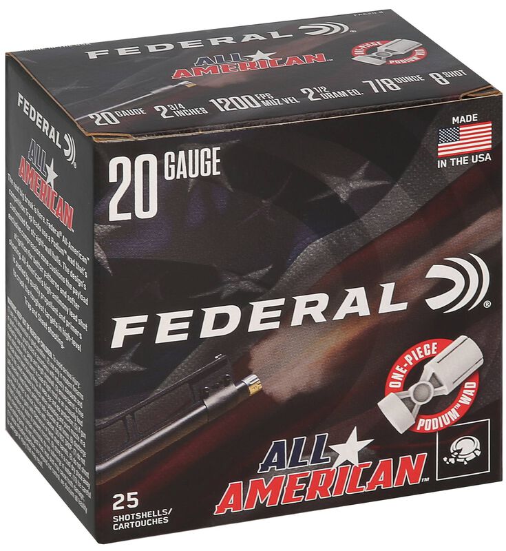 All American, 20 Gauge, 8 Shot, 2-3/4 in, 7/8 oz, 1200 fps