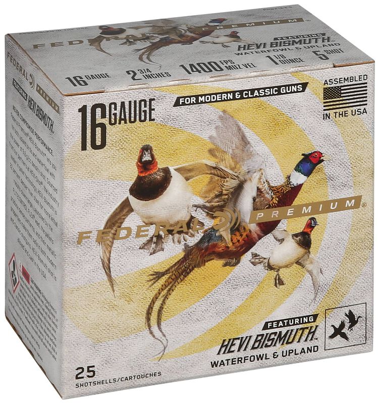 Premium HEVI-Bismuth, 16 Gauge, 5 Shot, 2-3/4 in, 1 oz, 1400 fps