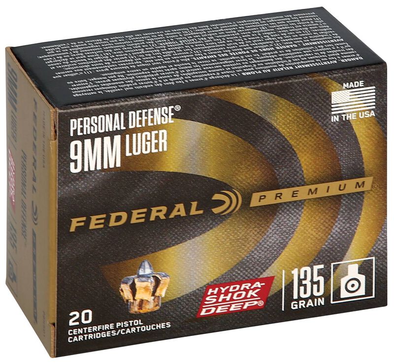 Personal Defense Hydra-Shok Deep, 9mm Luger, 135 Grain, Hydra-Shok Deep Jacketed Hollow Point, 1060 fps