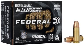 Personal Defense Punch, 30 Super Carry, 103 Grain, Jacketed Hollow Point, 1130 fps