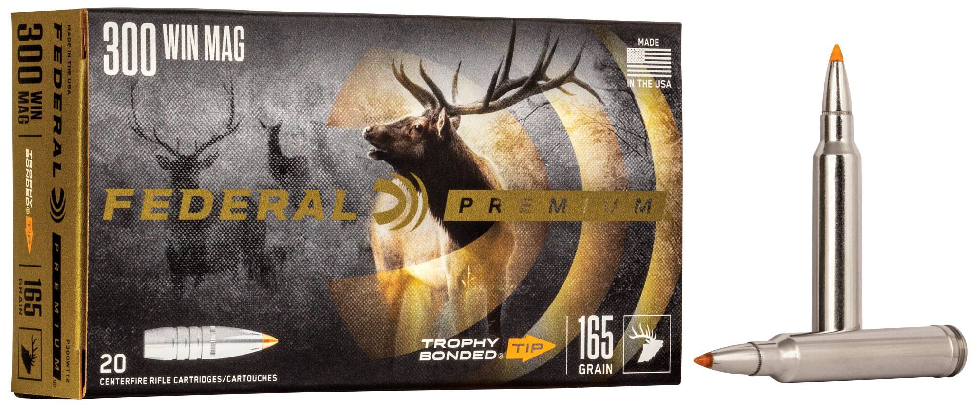 Federal 300 Win Mag 165gr Trophy Bonded Tip – Powerful .300 Winchester Magnum Hunting Ammo, 3050 fps, 20 Rounds