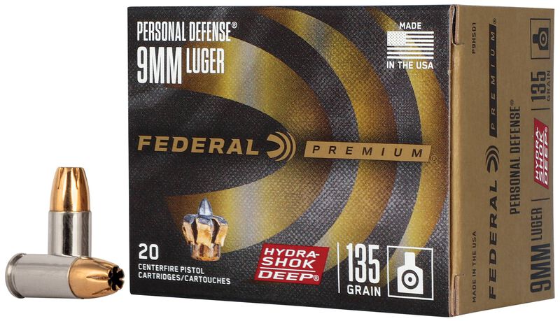 Personal Defense Hydra-Shok Deep, 9mm Luger, 135 Grain, Hydra-Shok Deep Jacketed Hollow Point, 1060 fps