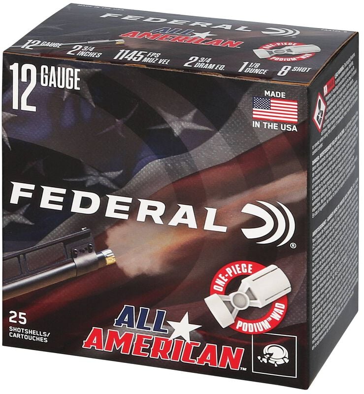 All-American, 12 Gauge, 8 Shot, 2-3/4 in, 1 1/8 oz, 1145 fps