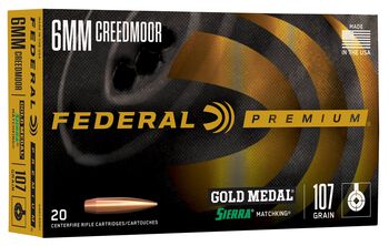 Gold Medal Sierra MatchKing, 6mm Creedmoor, 107 Grain, Sierra Matchking Boat-Tail Hollow Point, 3000 fps