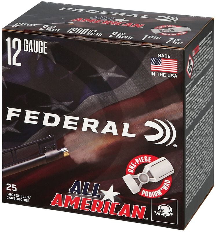 All-American, 12 Gauge, 7.5 Shot, 2-3/4 in, 1 oz, 1200 fps