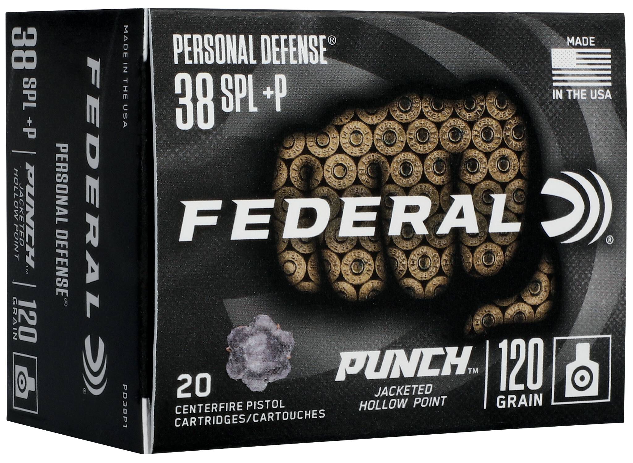 Federal 38 Special 120gr Punch JHP +P – Reliable .38 Special +P Defense Ammo, 1000 fps, 20 Rounds 3 Federal 38 Special 120gr Punch JHP +P – Reliable .38 Special +P Defense Ammo, 1000 fps, 20 Rounds - Image 3