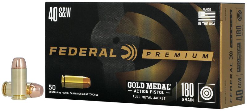 Gold Medal Action Pistol, 40 S&amp;W, 180 Grain, Total Metal Jacket Flat Nose, 950 fps