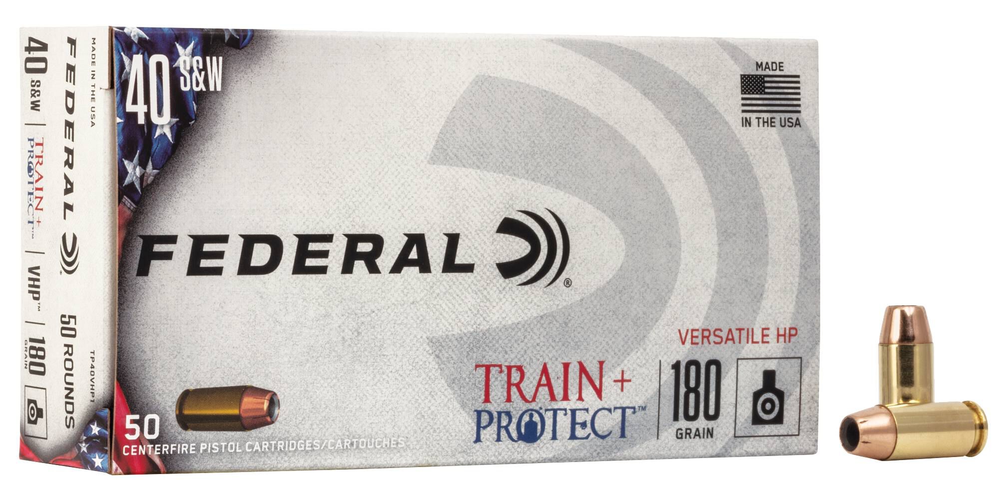 Federal 40 S&W 180gr Train + Protect VHP – Reliable .40 S&W Training and Defense Ammo, 1000 fps, 50 Rounds