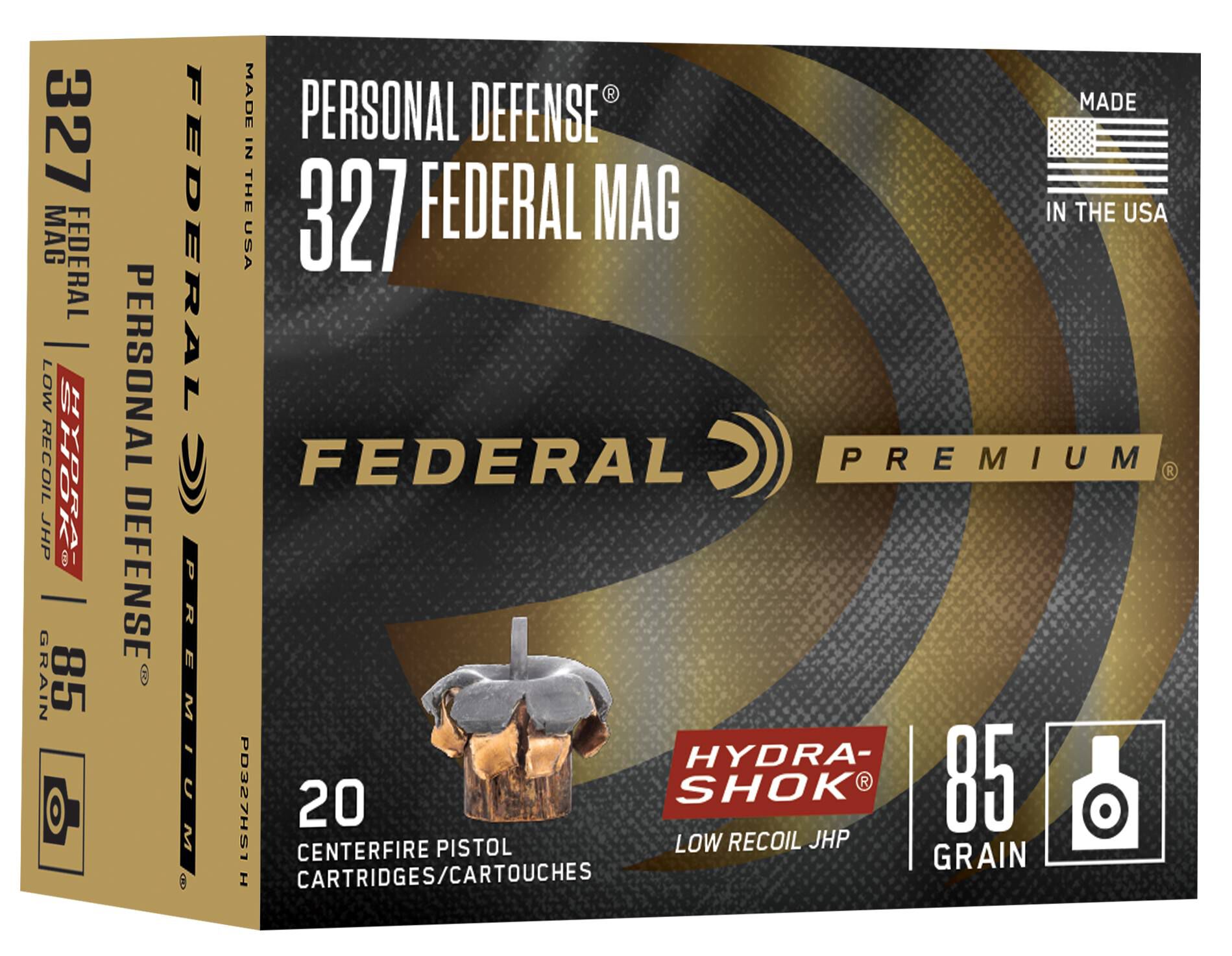 Federal 327 Fed Mag 85gr Hydra-Shok LR – Reliable .327 Federal Magnum Defense Ammo, 1400 fps, 20 Rounds
