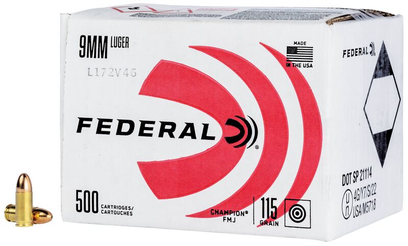 Champion Training, 9mm Luger, 115 Grain, Full Metal Jacket, 1125 fps