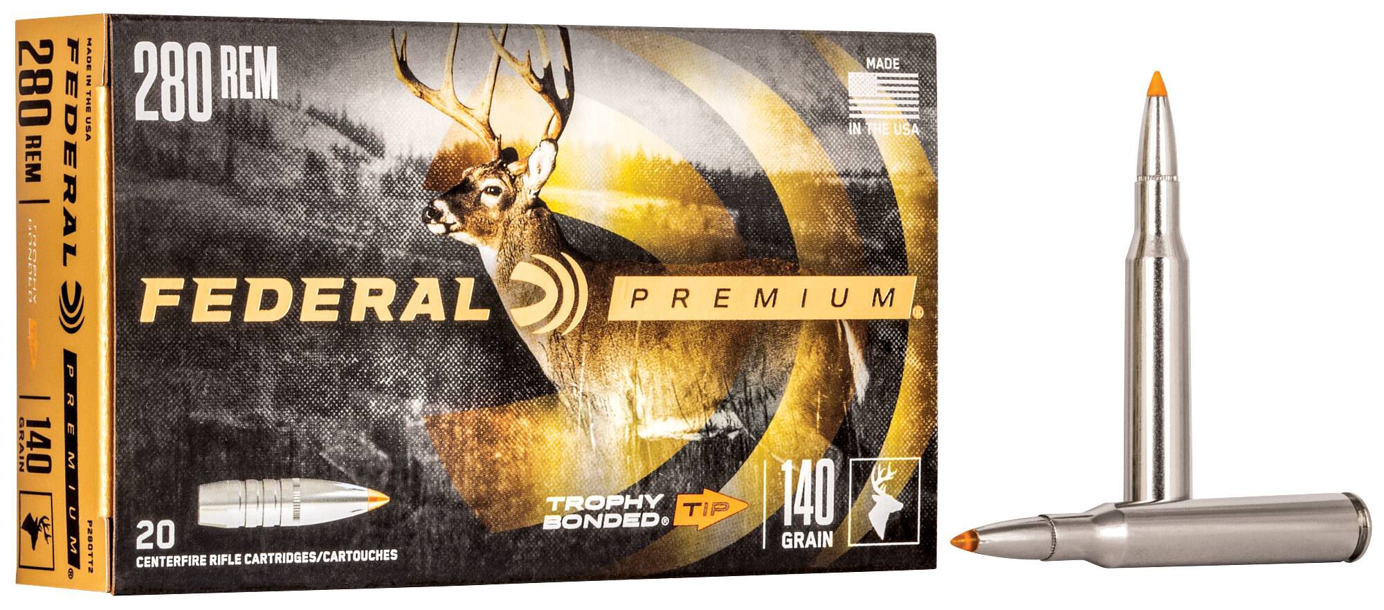 Federal 280 Rem 140gr Trophy Bonded Tip – Powerful .280 Remington Hunting Ammo, 2950 fps, 20 Rounds