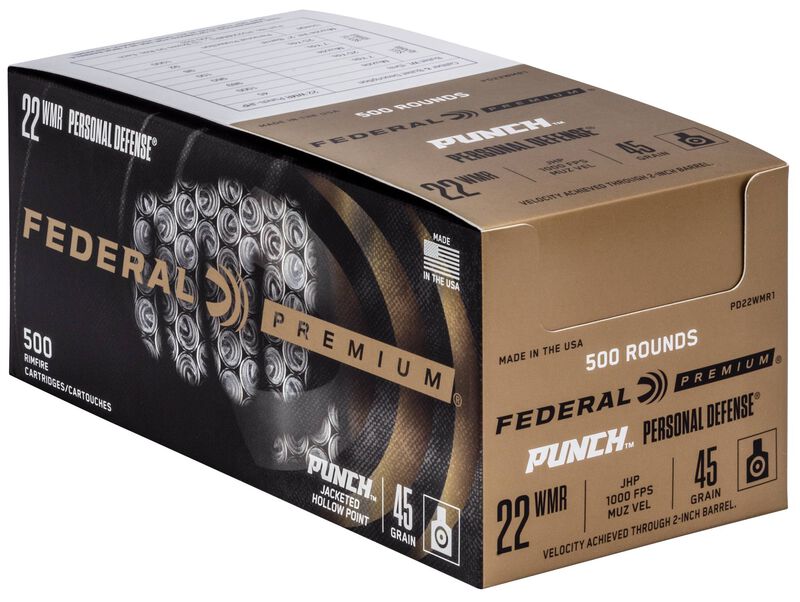 Personal Defense Punch Rimfire, 22 WMR, 45 Grain, Punch Jacket Hollow Point, 1000 fps
