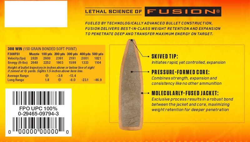 Fusion Rifle, 308 Win, 150 Grain, Fusion Soft Point, 2820 fps