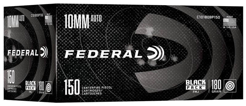 Black Pack Handgun, 10mm Auto, 180 Grain, Full Metal Jacket, 1200 fps