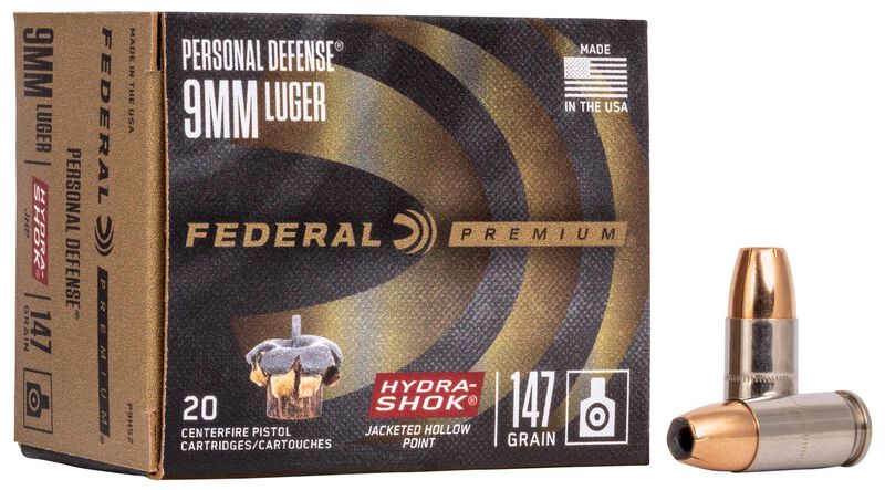 Personal Defense Hydra-Shok, 9mm Luger, 147 Grain, Hydra-Shok Jacketed Hollow Point, 1000 fps