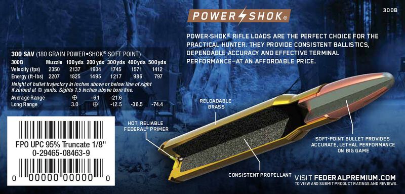 Power-Shok Rifle, 300 Savage, 180 Grain, Jacketed Soft Point, 2350 fps